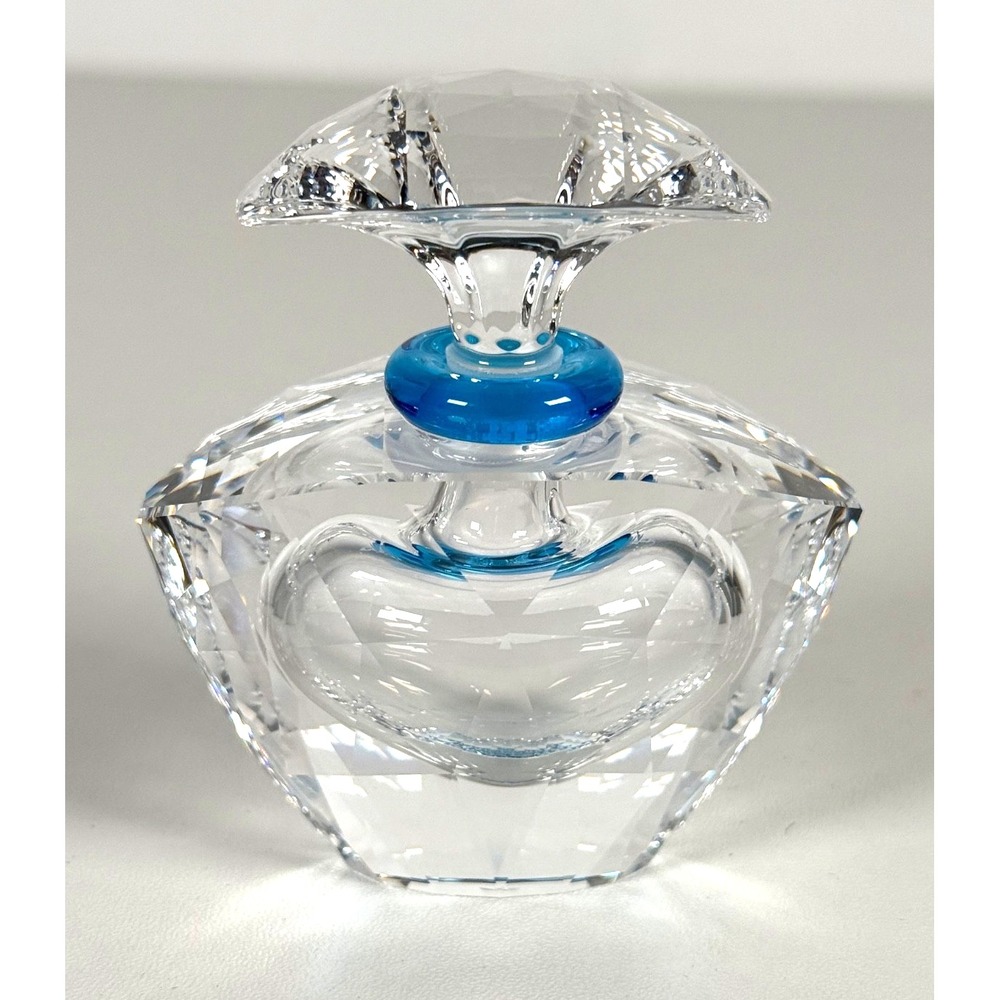 Swarovski Silver Crystal Perfume Bottle Flacon Blue Stopper Faceted Retired